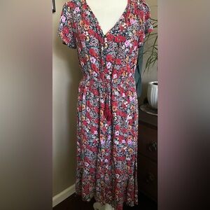 Knox Rose Red and Pink Floral Midi Dress